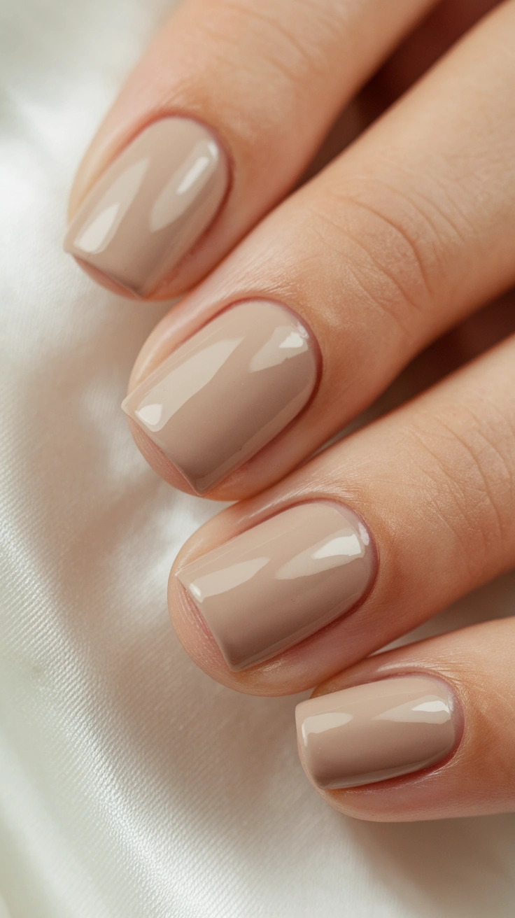 a close up shot of beige nails with a gl lQl