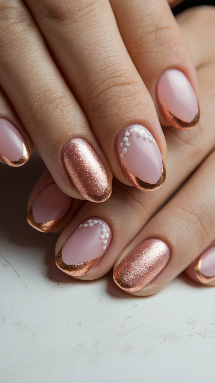 a close up shot of rose gold toned