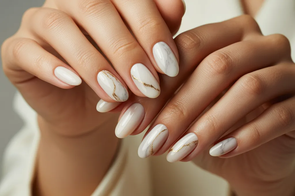 Elegant white marble nails 1