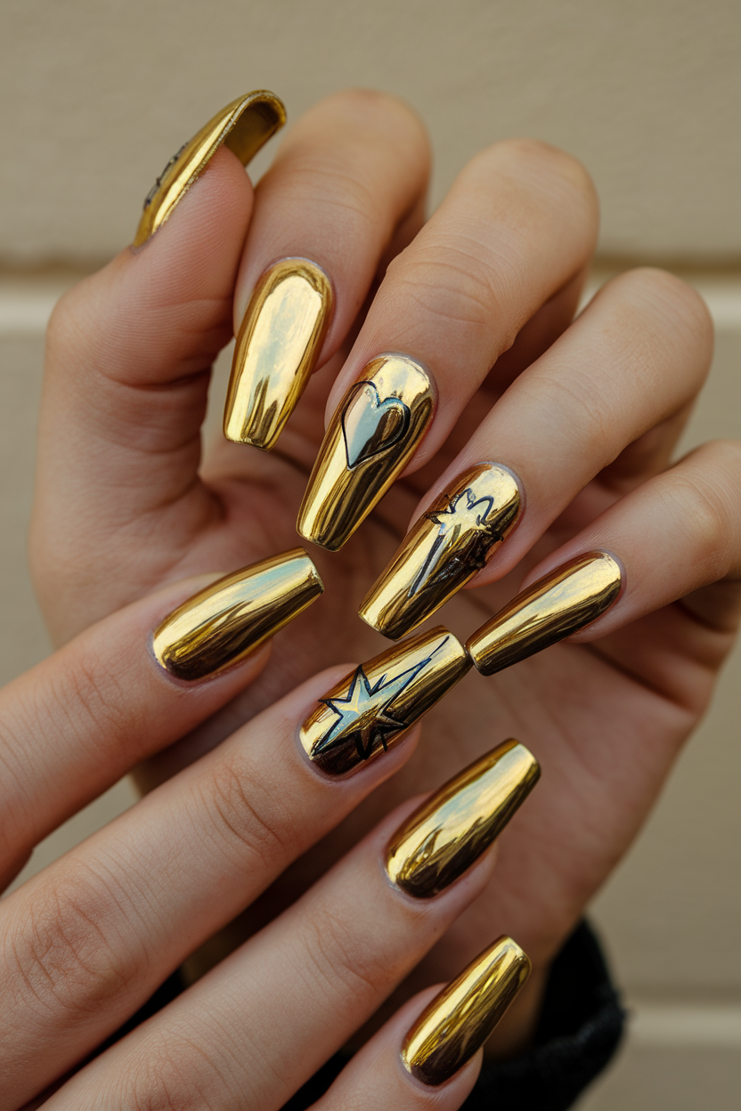 Gold Chrome Nails 1