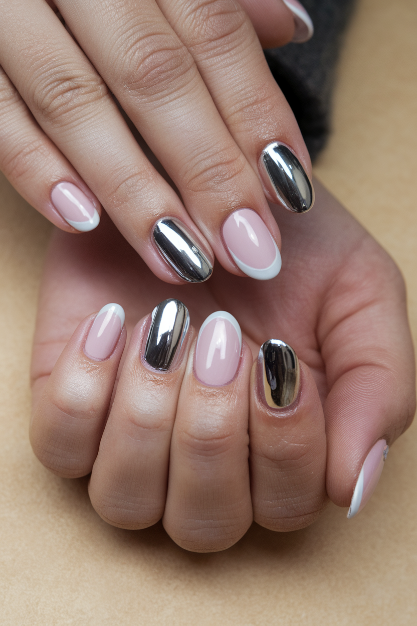 Minimal Chrome Accent Nails