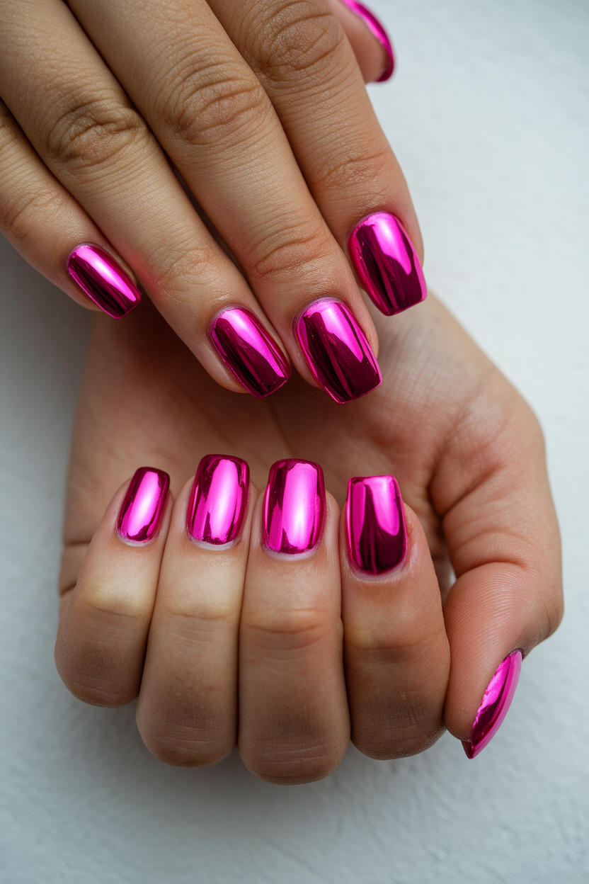 Pink Chrome Nails 1