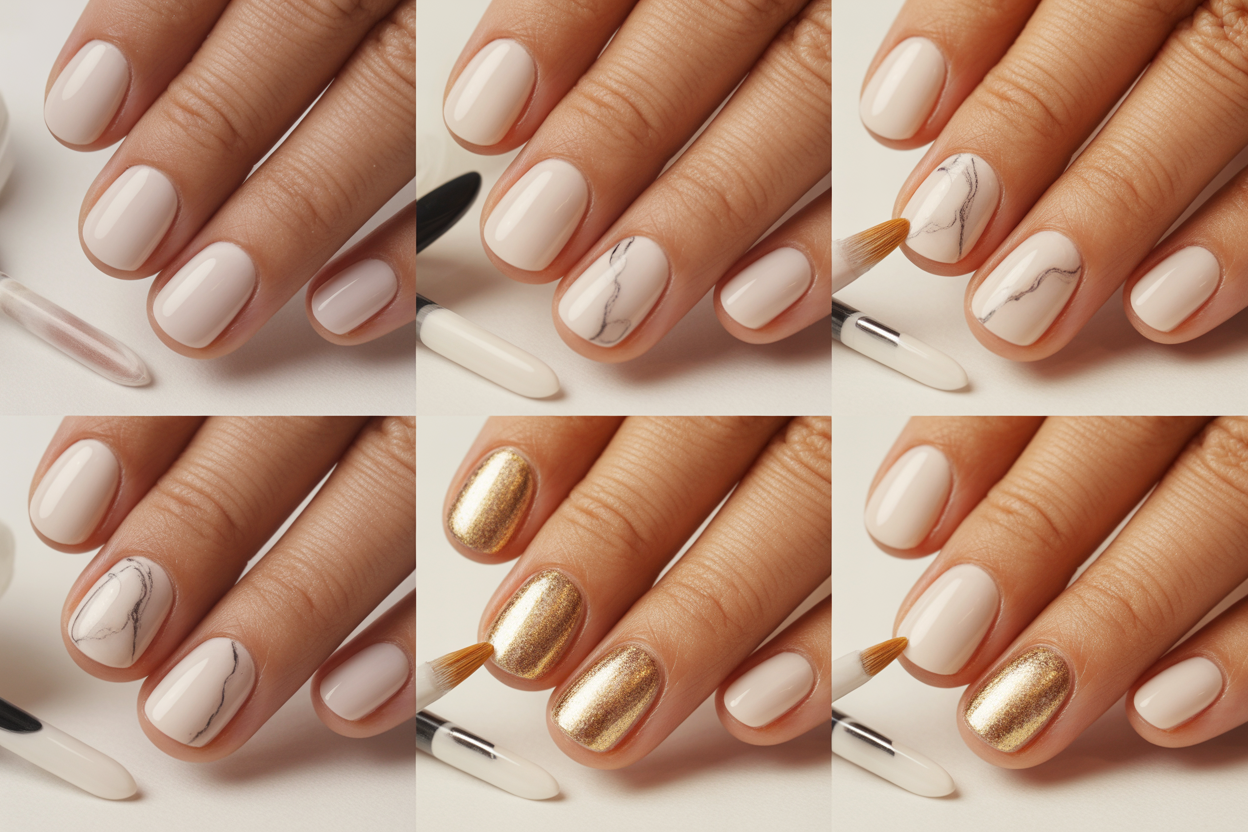 Step by step tutorial marble nails